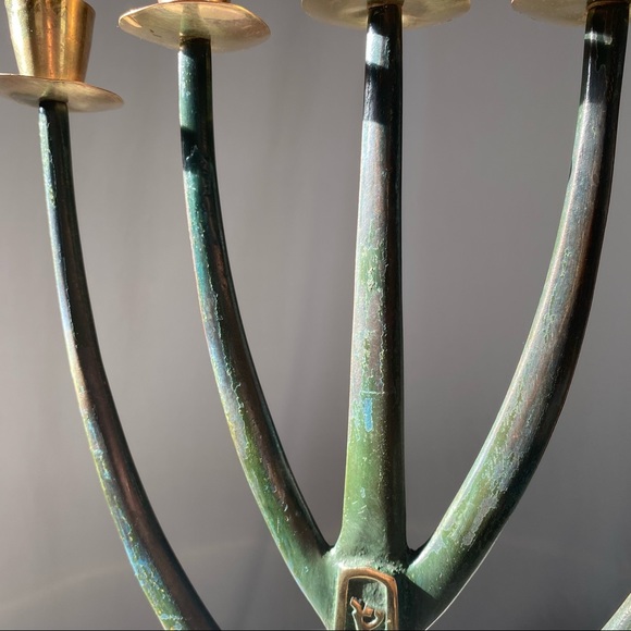 {SOLD} Mid-century Modern Brass Candelabra Menorah - Picture 6 of 12